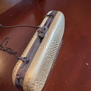 House of Harlow 1960 Snake Print Clutch with Chain